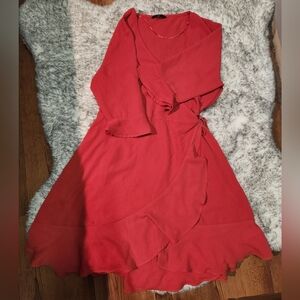 Red Dress with Ruffle Bottom and Side Tie